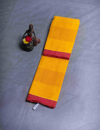 Kanjivaram Yellow Checks Pure Cotton Saree Without Blouse