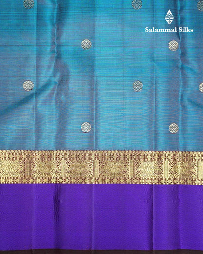 Pure Zari Peacock Blue Kanjivaram Pure Silk Saree With Violet Border