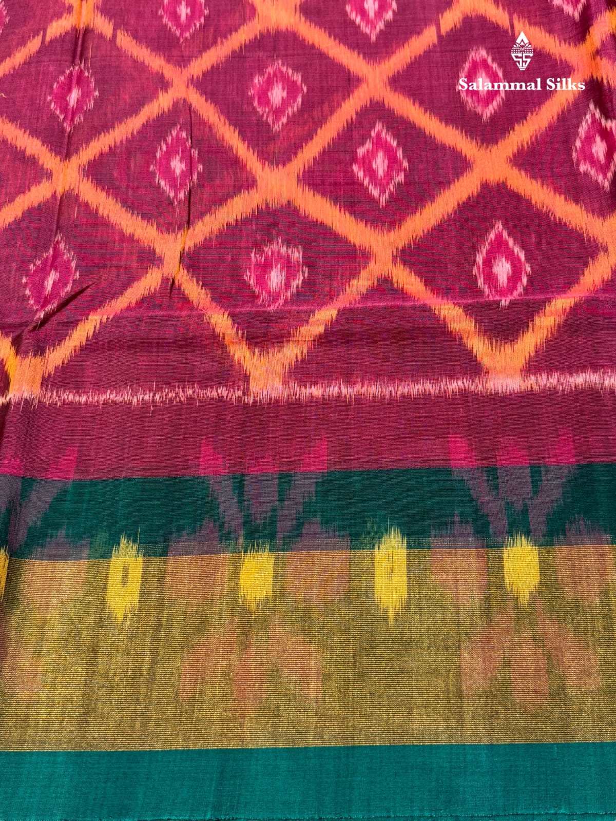 Pochampalli Pinkish Orange Cotton Saree With Navy Blue Border