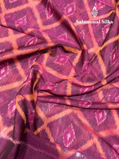 Pochampalli Pinkish Orange Cotton Saree With Navy Blue Border