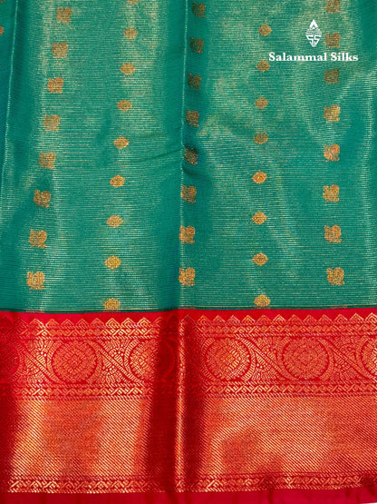Vairaoosi Sapphire Green Semi Silk Saree With Pink Border