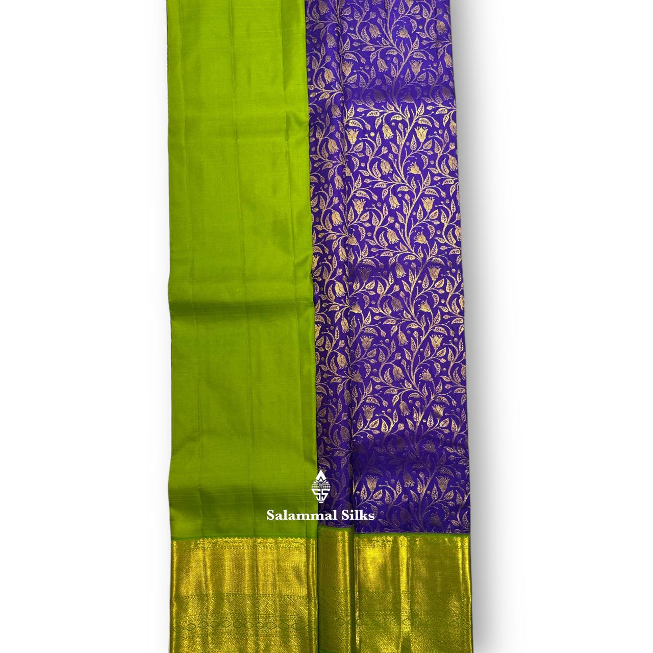 Pure Silk Pattu Pavadai (Violet) With Parrot Green Blouse 44"