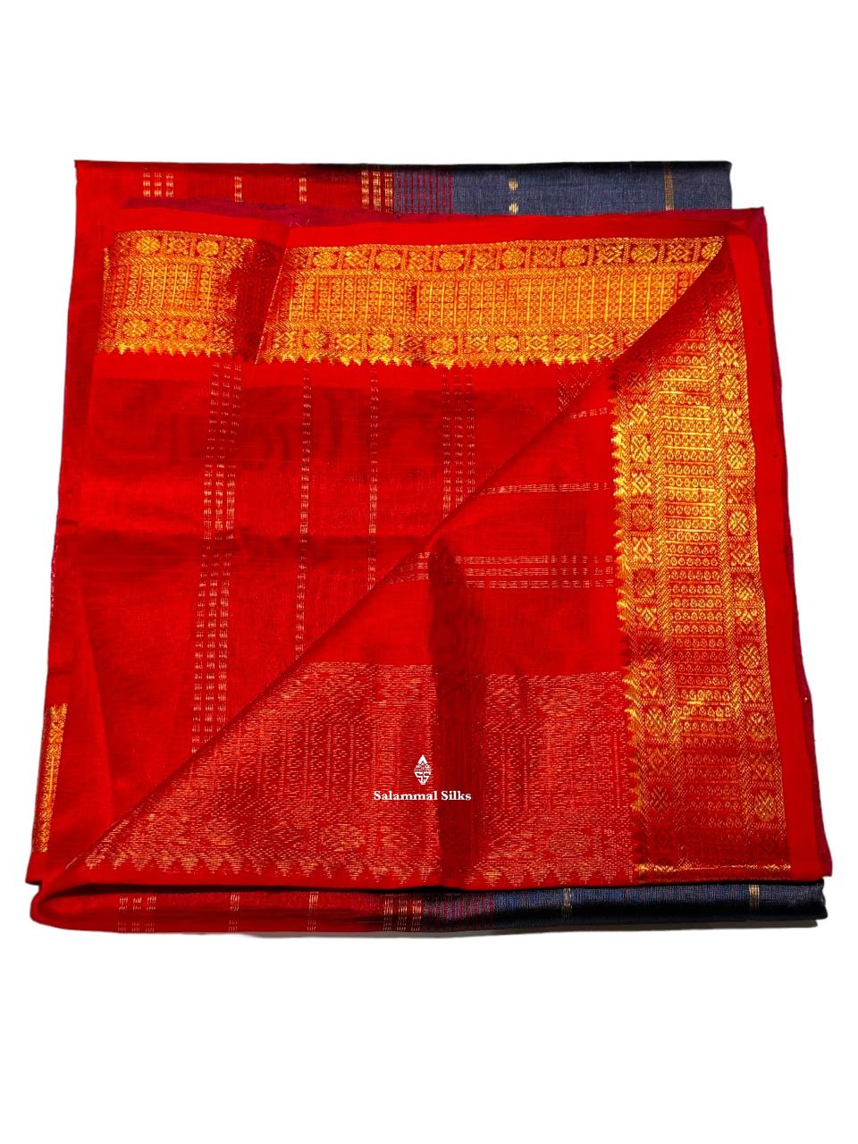 Dark Grey Kanjivaram Pure Silk Cotton with Red Border