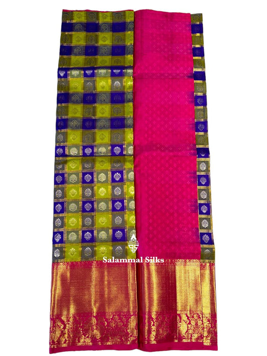 Pure Silk Pattu Pavadai (Palum pazham Checks ) With Pink Blouse 36"