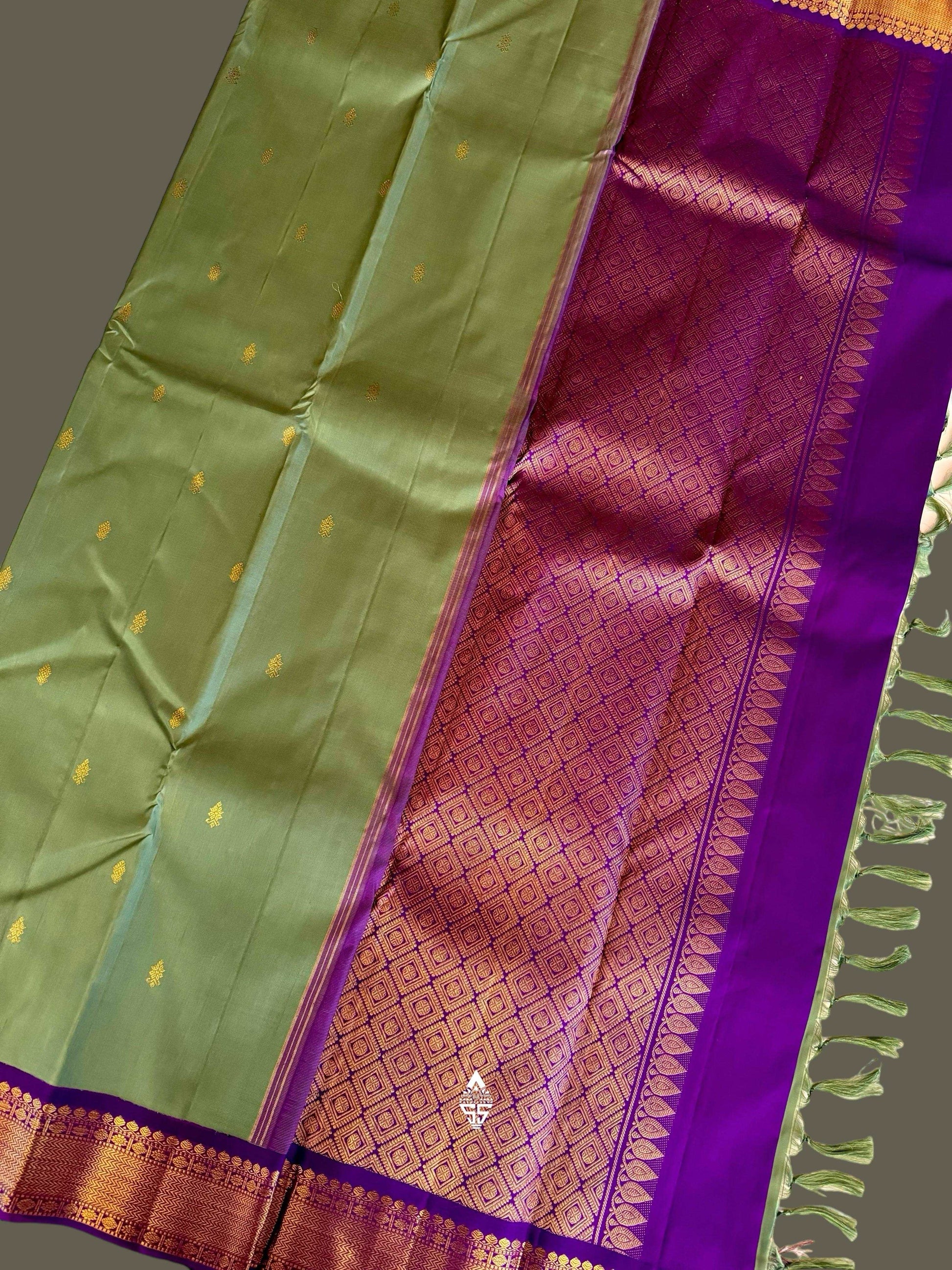 Dark Elaichi Green Silk Saree with Magenta Border