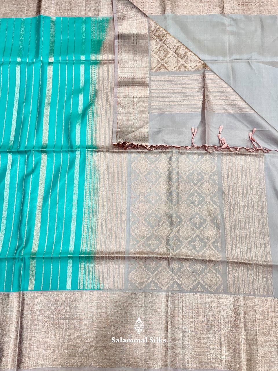 Sky Blue Pure Soft Silk Saree With Light Peach Border