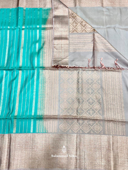 Sky Blue Pure Soft Silk Saree With Light Peach Border