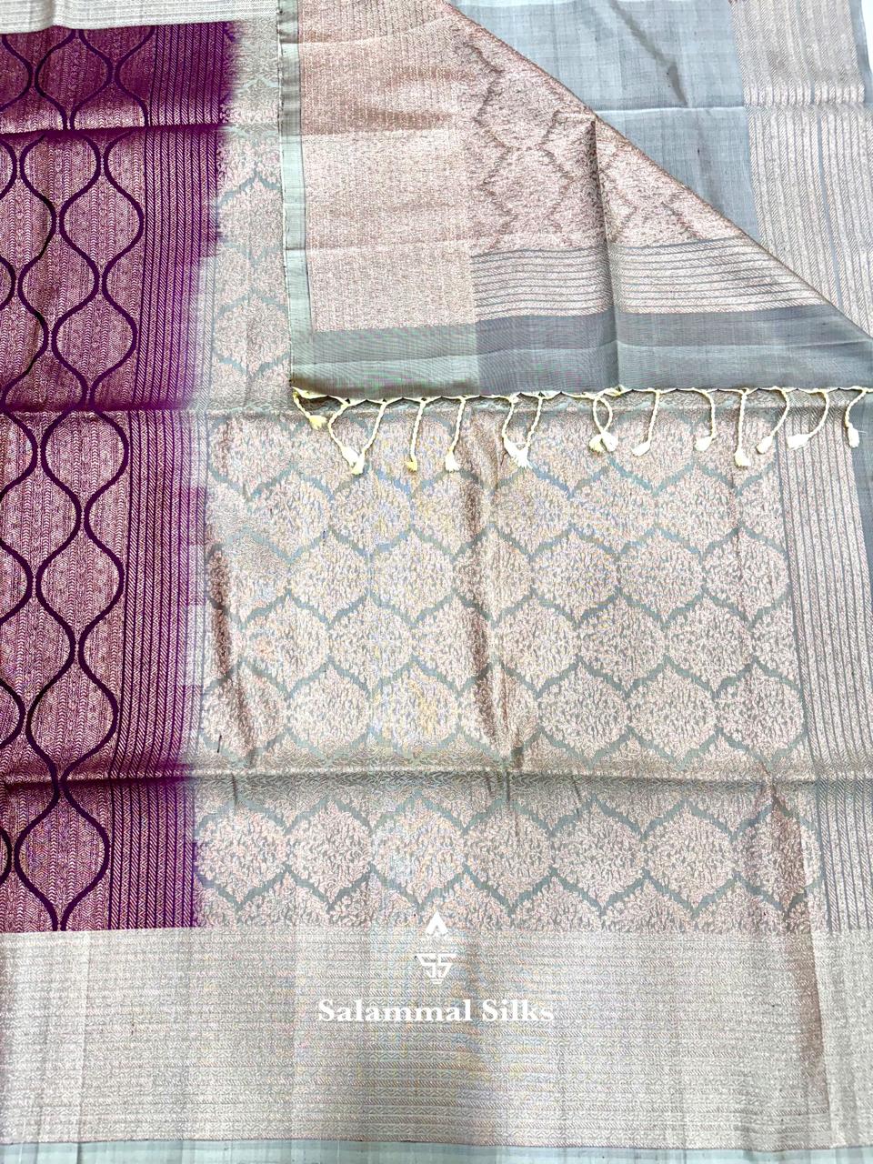 Maroon Pure Soft Silk Saree With Light Grey Border