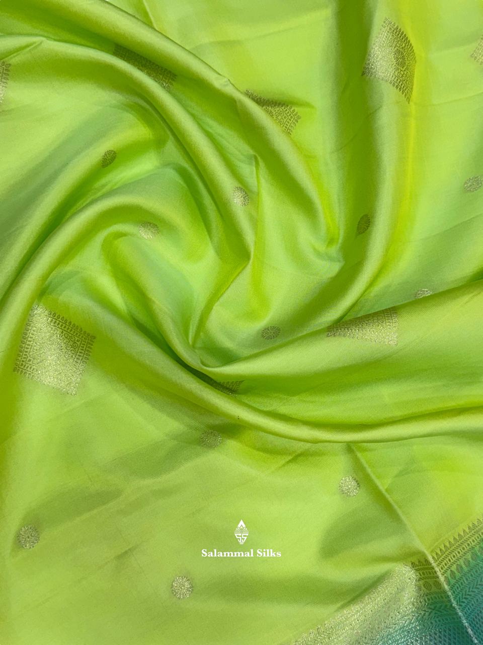Light Parrot Green Pure Soft Silk Saree With Teal Border