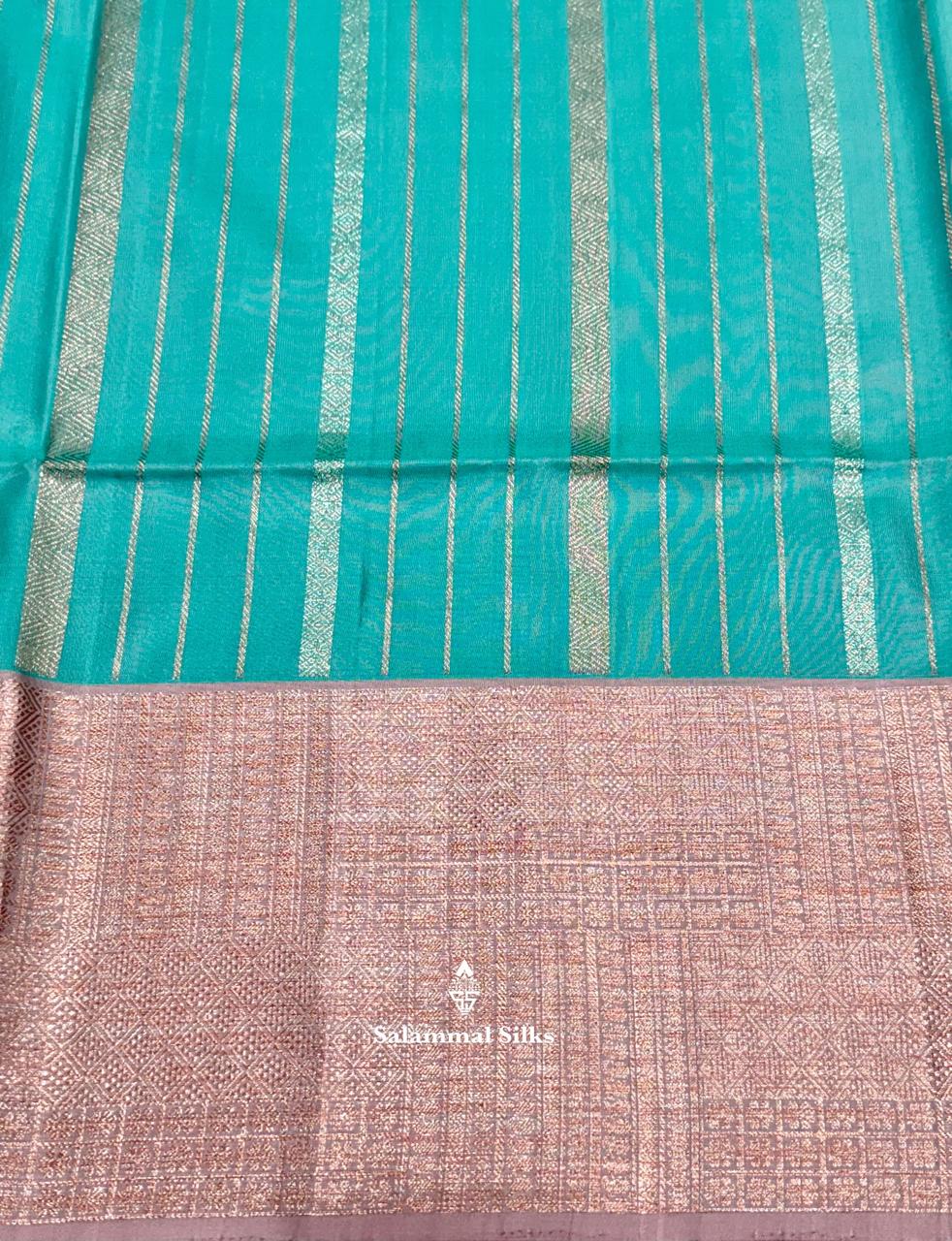 Sky Blue Pure Soft Silk Saree With Light Peach Border