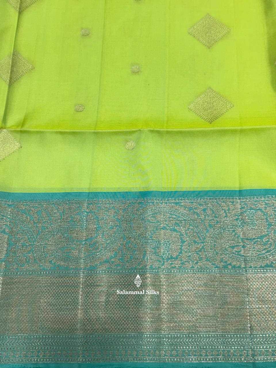 Light Parrot Green Pure Soft Silk Saree With Teal Border