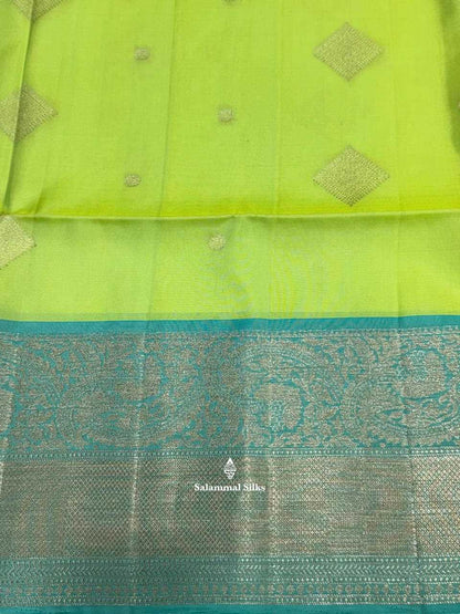 Light Parrot Green Pure Soft Silk Saree With Teal Border