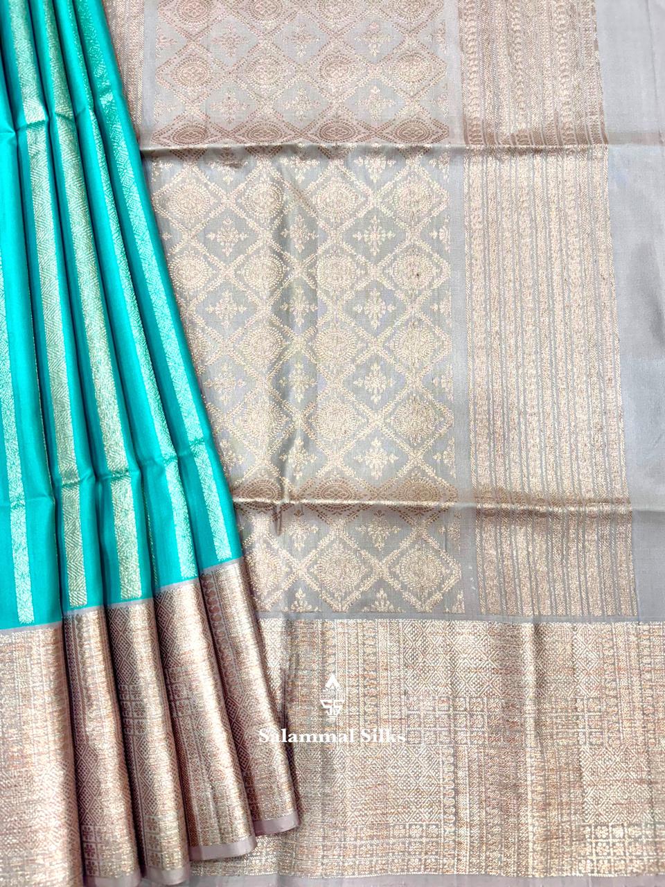Sky Blue Pure Soft Silk Saree With Light Peach Border
