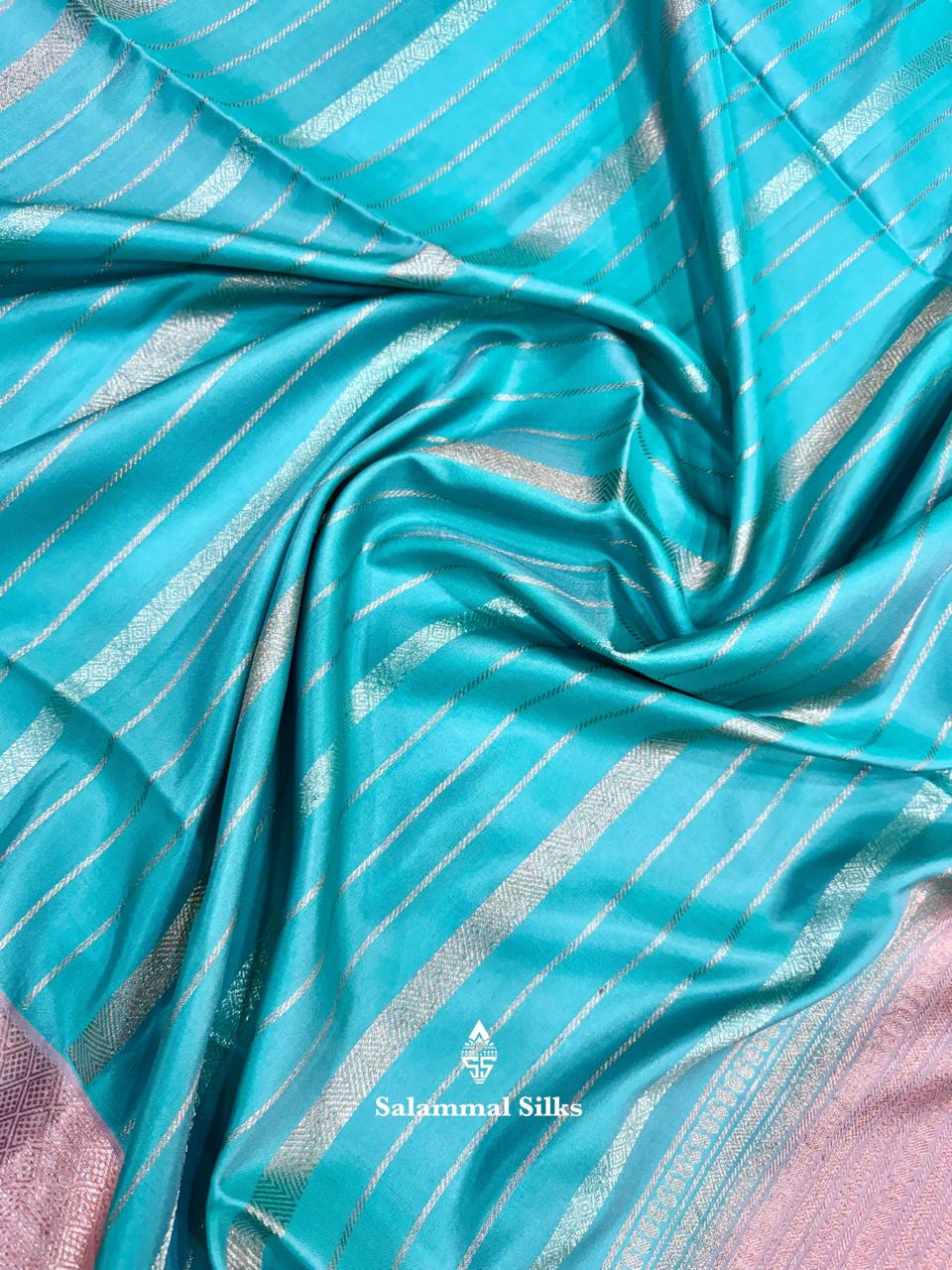 Sky Blue Pure Soft Silk Saree With Light Peach Border