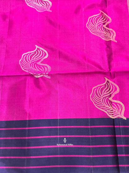 Magenta Pure Soft Silk Saree With Navy Blue Border