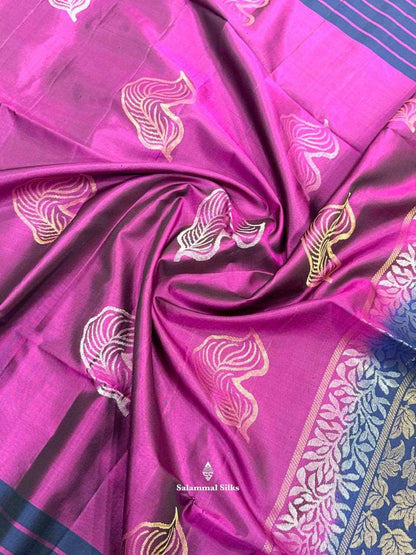 Magenta Pure Soft Silk Saree With Navy Blue Border