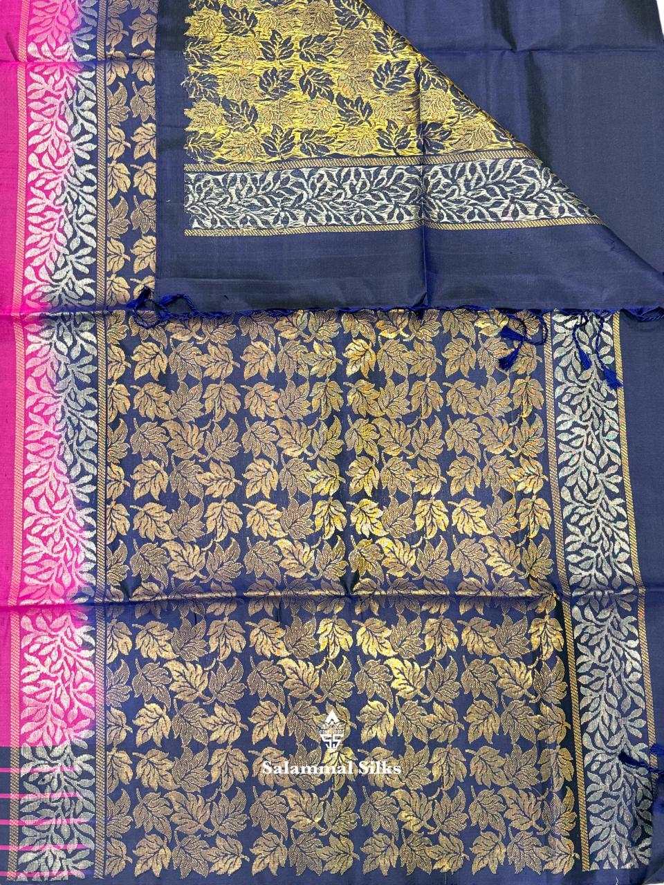 Magenta Pure Soft Silk Saree With Navy Blue Border