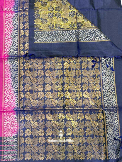 Magenta Pure Soft Silk Saree With Navy Blue Border