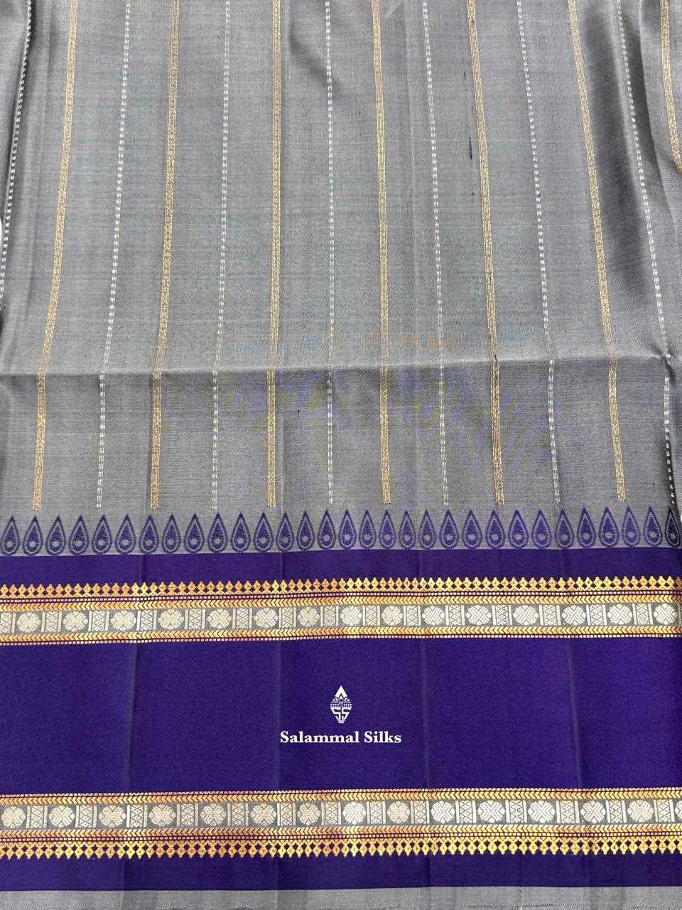Grey Pure Soft Silk Saree With Violet Border