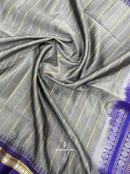 Grey Pure Soft Silk Saree With Violet Border