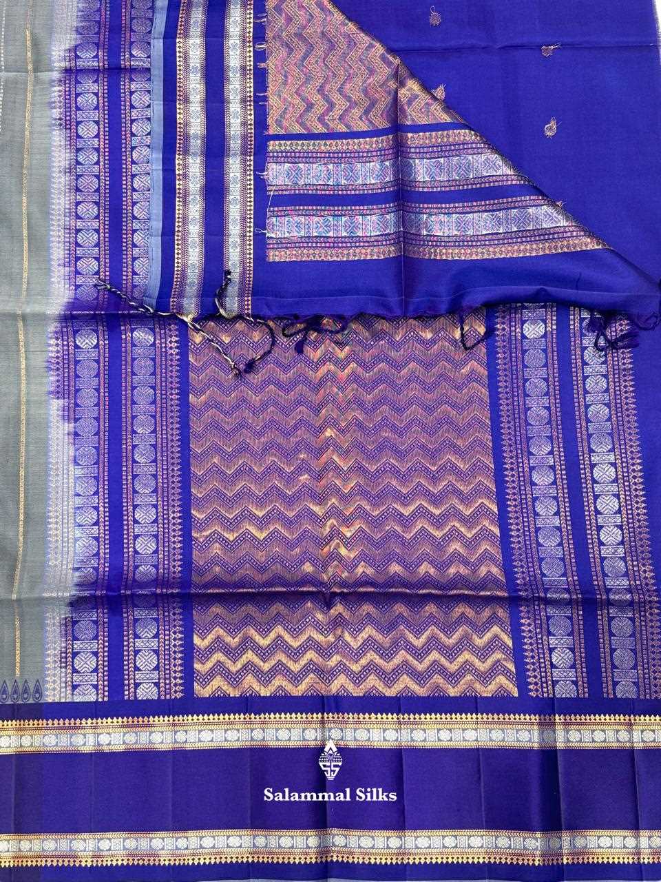 Grey Pure Soft Silk Saree With Violet Border