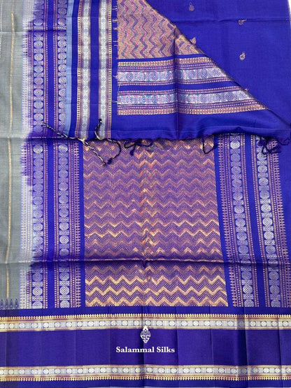 Grey Pure Soft Silk Saree With Violet Border