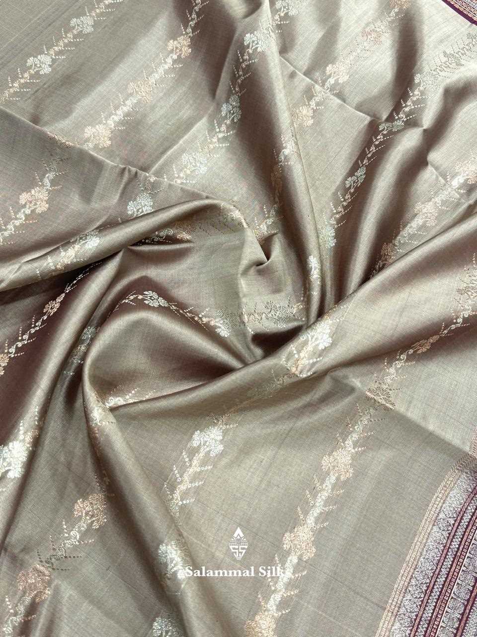 Light Grey Soft Silk Saree With Maroon Border