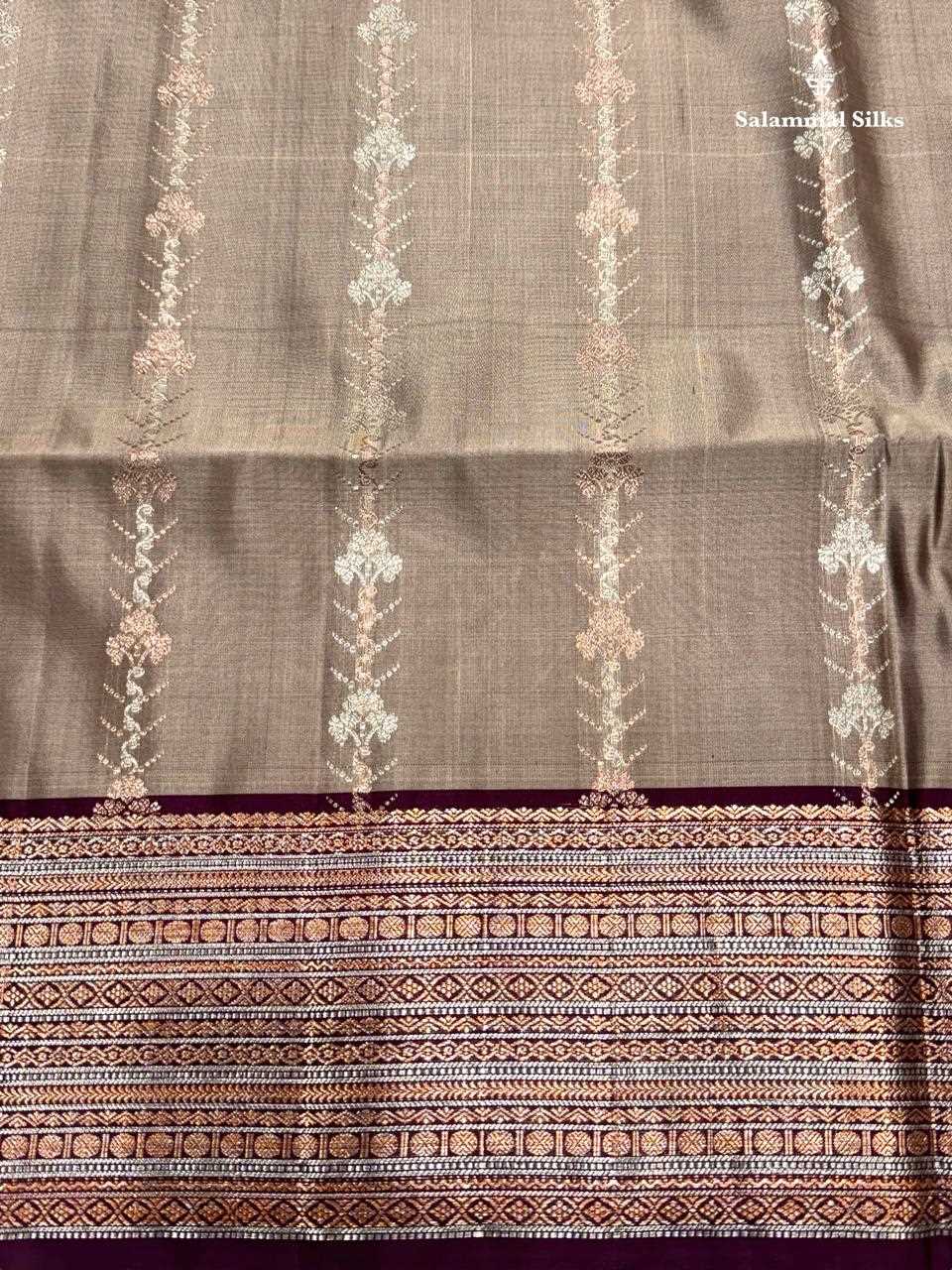 Light Grey Soft Silk Saree With Maroon Border