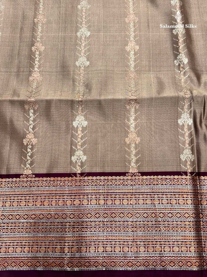 Light Grey Soft Silk Saree With Maroon Border