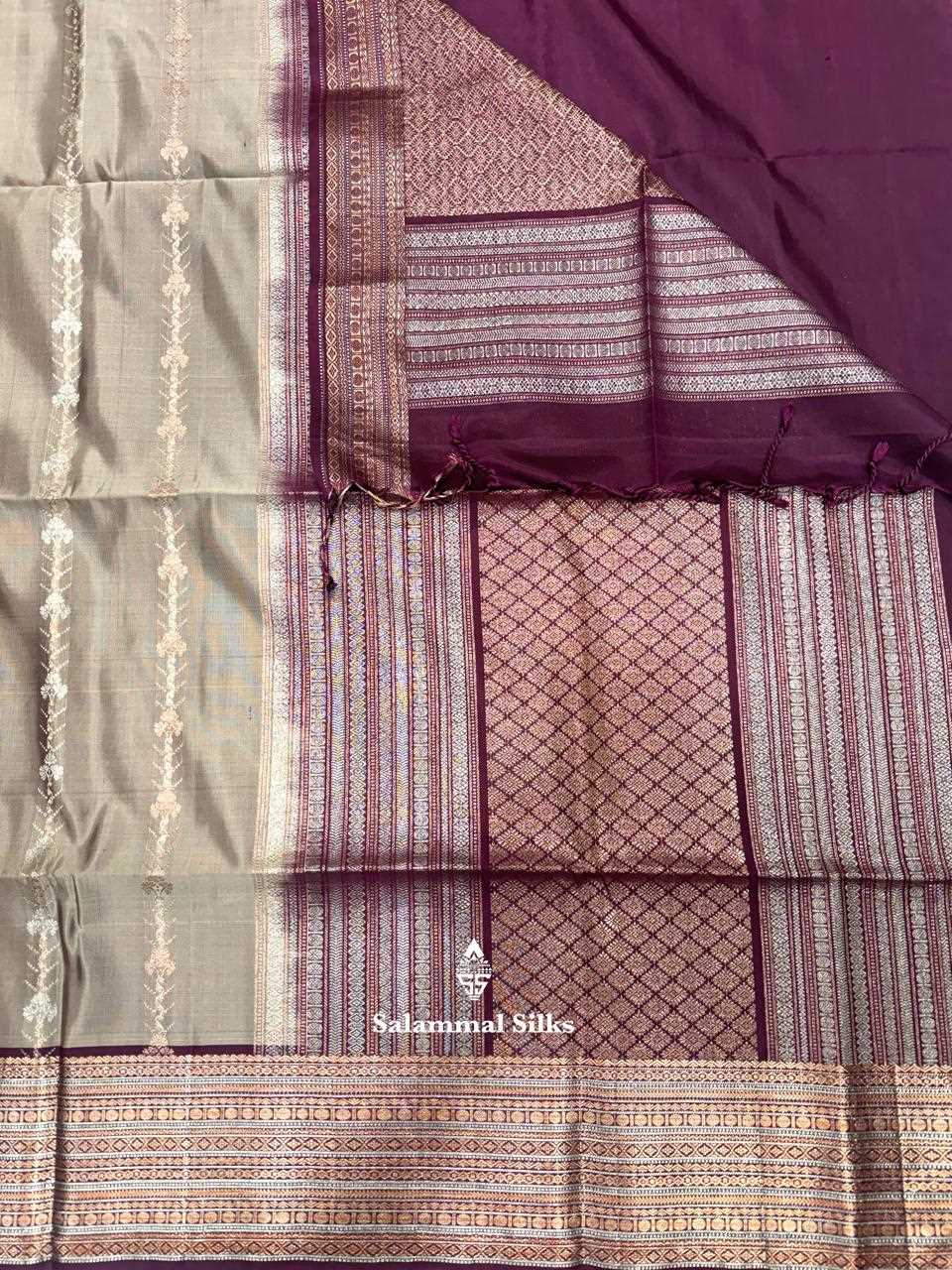 Light Grey Soft Silk Saree With Maroon Border