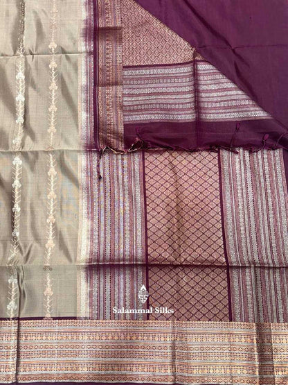 Light Grey Soft Silk Saree With Maroon Border