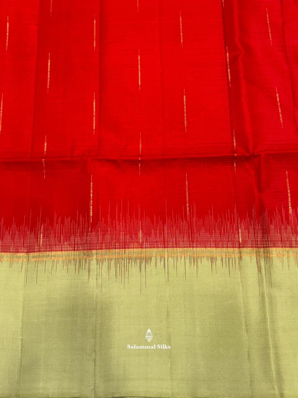 Red Rain Drops Soft Silk Saree With Pista Green Border
