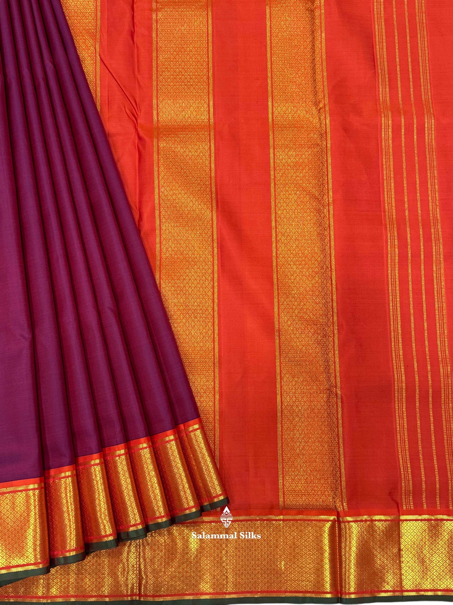 Maroon 9 Yards Silk Saree with Orange (5 Inch) Border