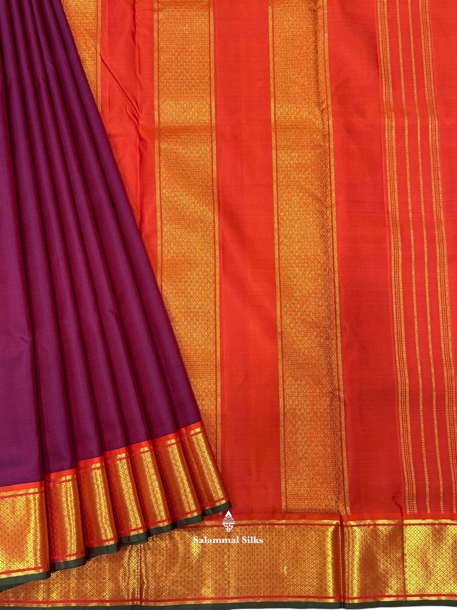 Maroon 9 Yards Silk Saree with Orange (5 Inch) Border