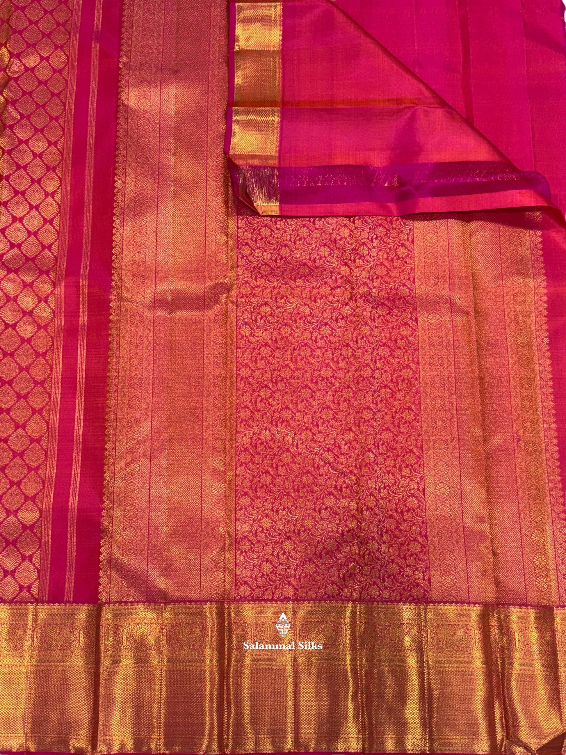 Pinkish Orange Kanjivaram Pure Silk Saree 2G Zari With Pinkish Orange Blouse