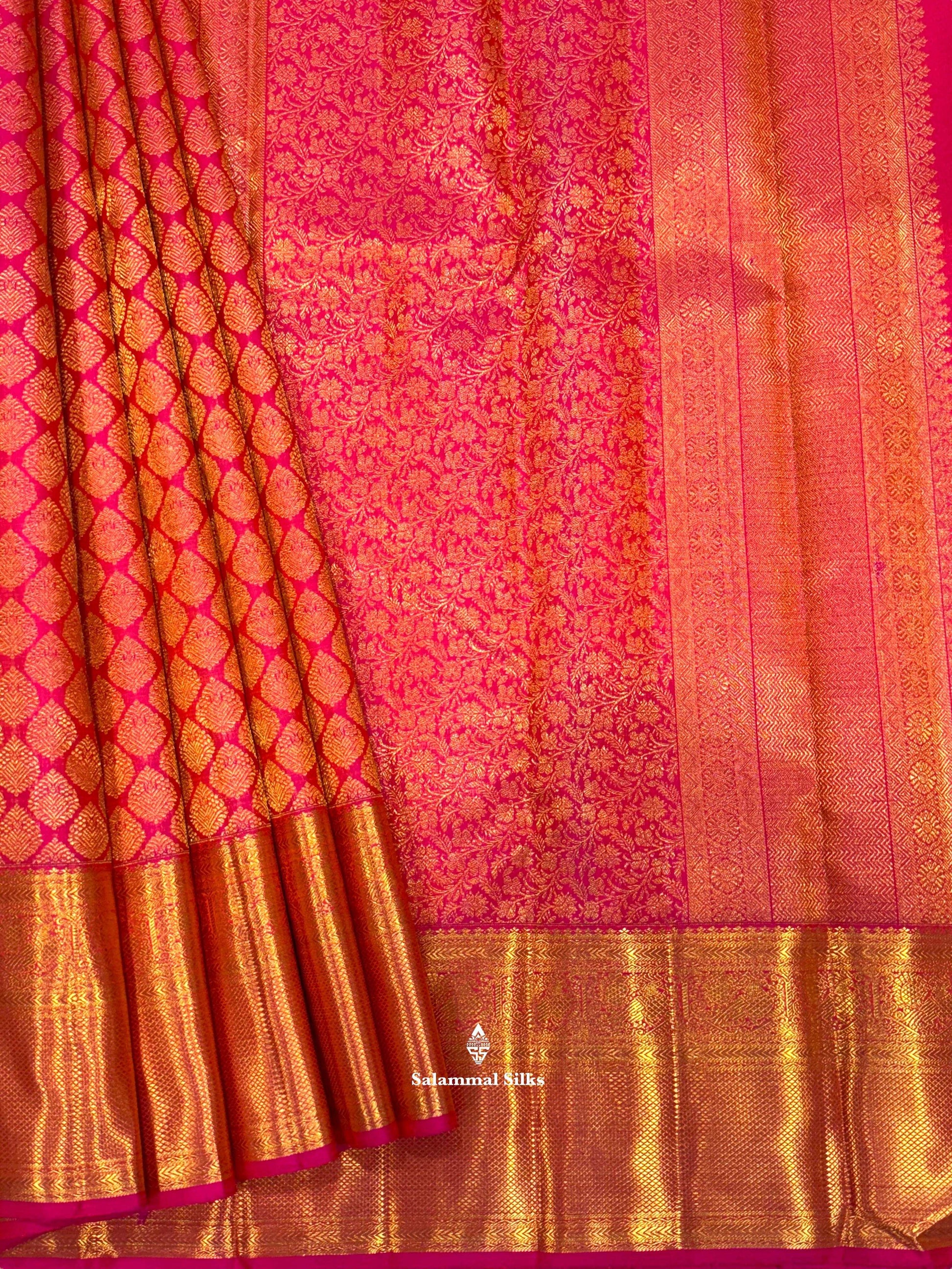 Pinkish Orange Kanjivaram Pure Silk Saree 2G Zari With Pinkish Orange Blouse