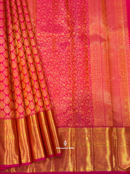Pinkish Orange Kanjivaram Pure Silk Saree 2G Zari With Pinkish Orange Blouse