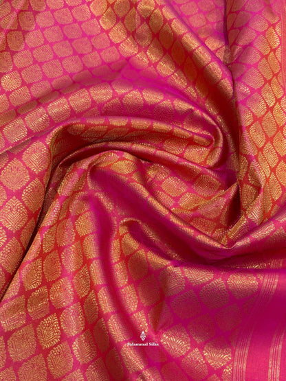 Pinkish Orange Kanjivaram Pure Silk Saree 2G Zari With Pinkish Orange Blouse