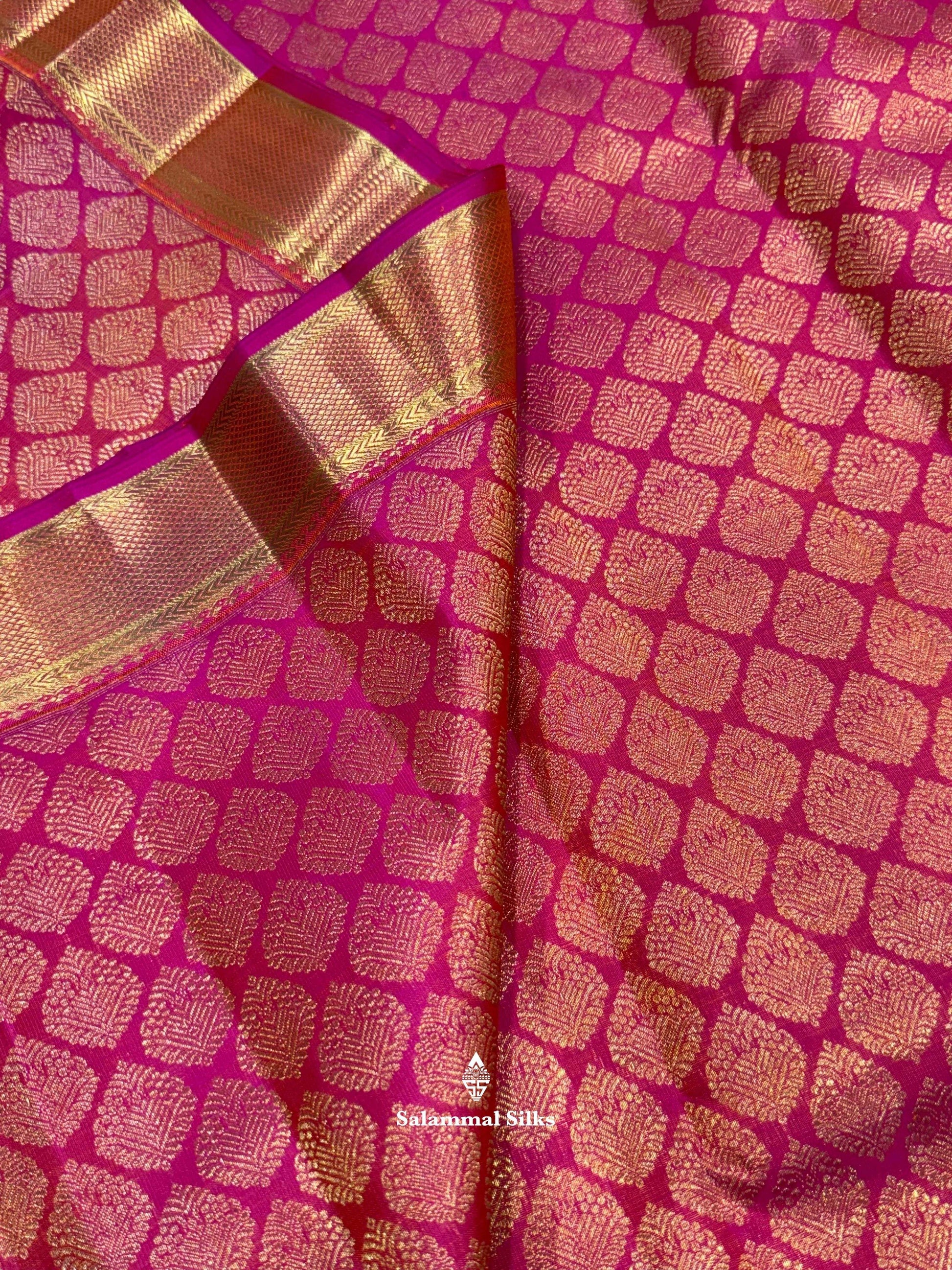 Pinkish Orange Kanjivaram Pure Silk Saree 2G Zari With Pinkish Orange Blouse
