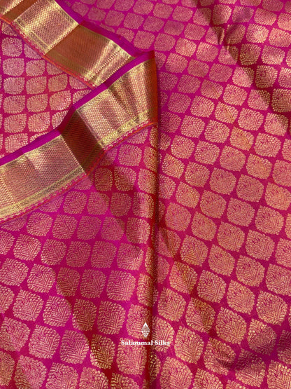 Pinkish Orange Kanjivaram Pure Silk Saree 2G Zari With Pinkish Orange Blouse