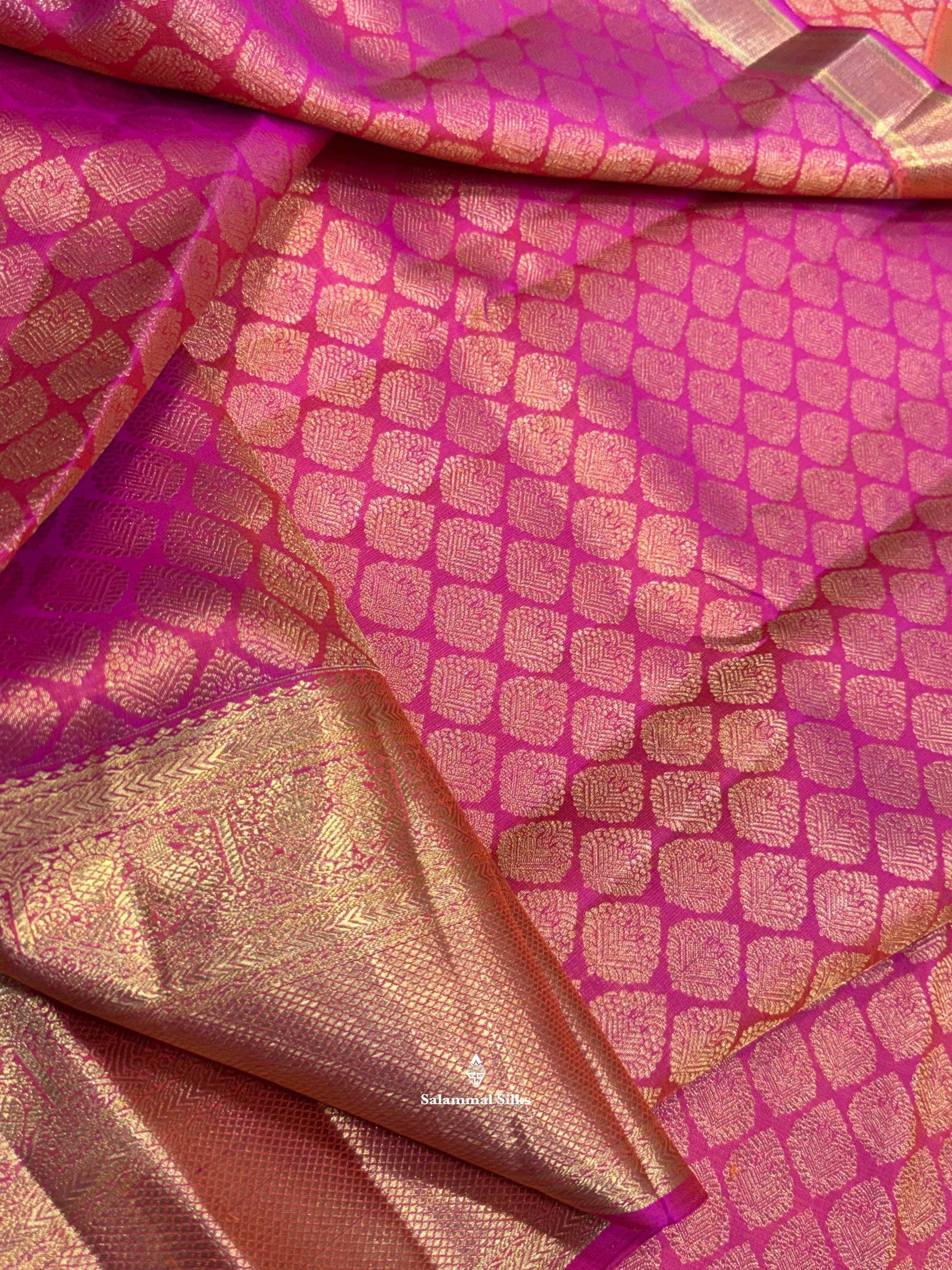 Pinkish Orange Kanjivaram Pure Silk Saree 2G Zari With Pinkish Orange Blouse