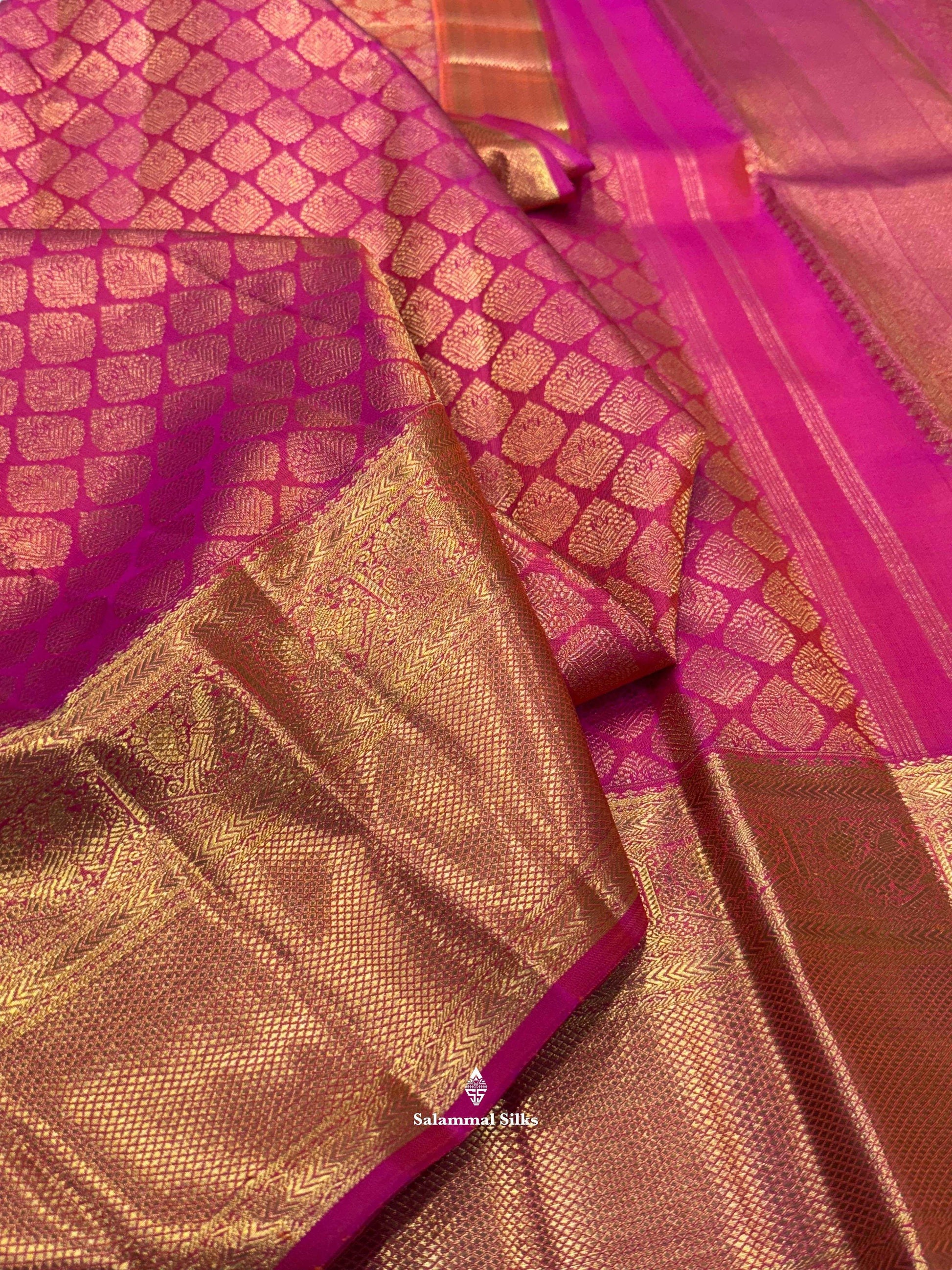 Pinkish Orange Kanjivaram Pure Silk Saree 2G Zari With Pinkish Orange Blouse