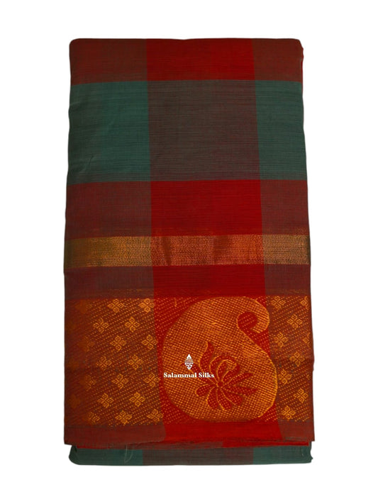 Kanjivaram Multi Colour Checks Pure Cotton Saree Without Blouse