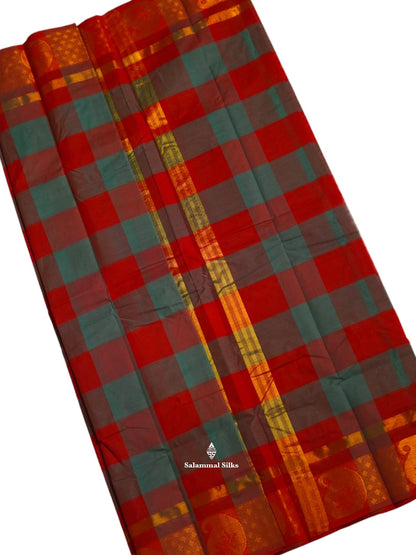 Kanjivaram Multi Colour Checks Pure Cotton Saree Without Blouse