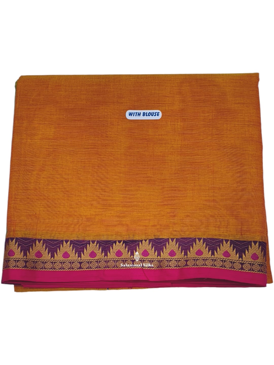 Kanjivaram Orange Pure Cotton Saree With Purple Border