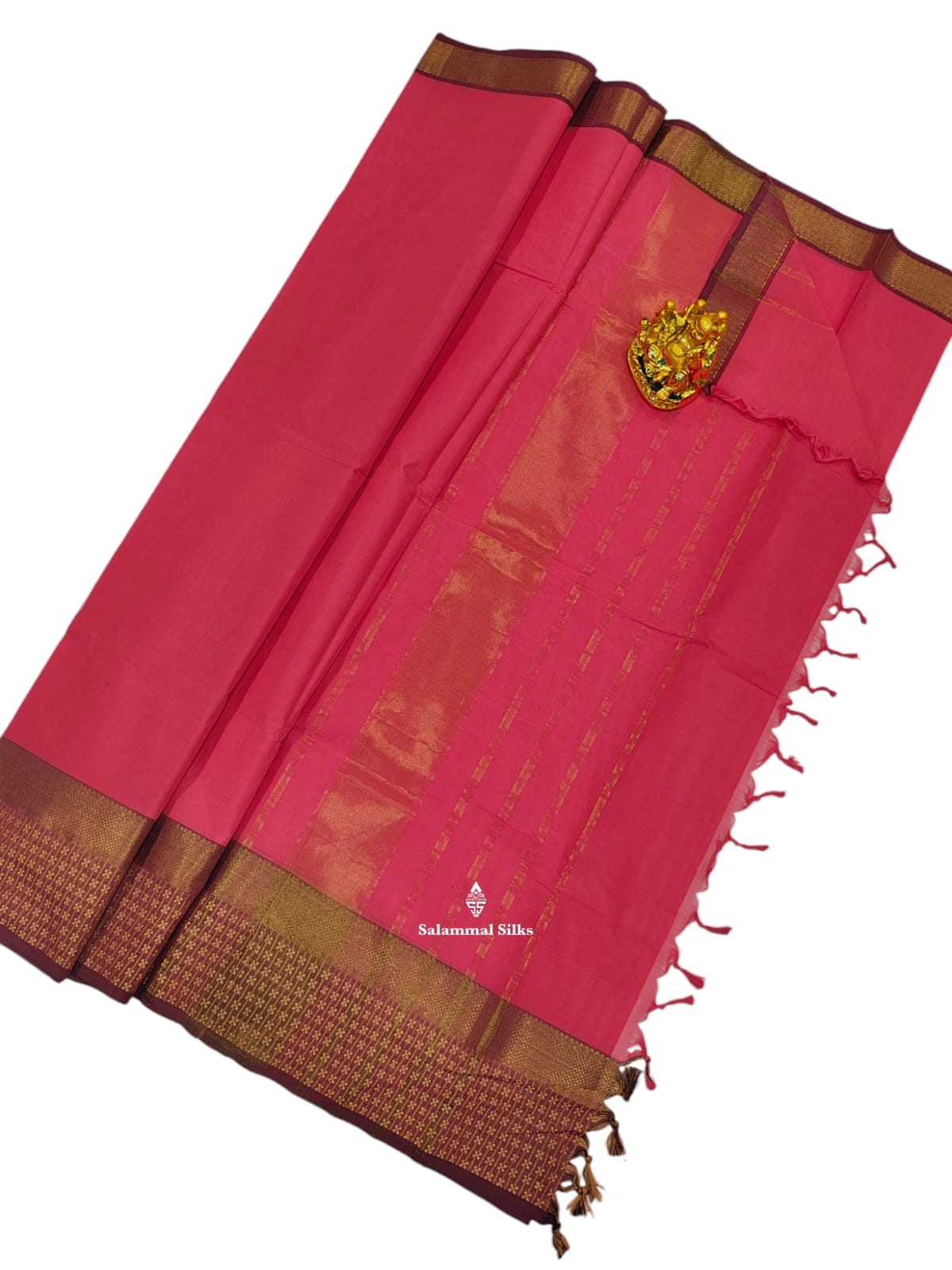 Kanjivaram Pink Pure Cotton Saree With Maroon Border