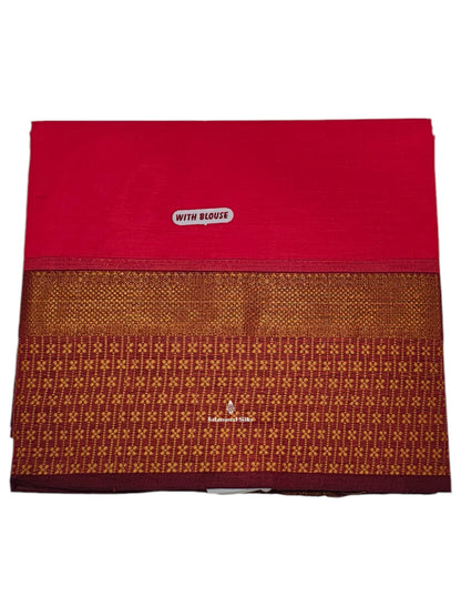 Kanjivaram Pink Pure Cotton Saree With Maroon Border