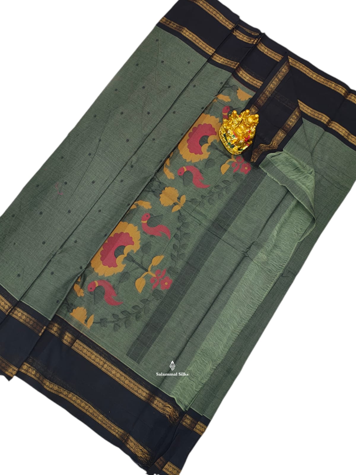 Kanjivaram Beige Grey Pure Cotton Saree With Balck Border