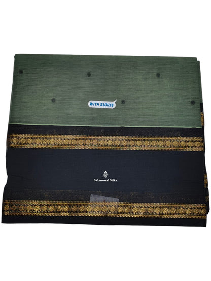 Kanjivaram Beige Grey Pure Cotton Saree With Balck Border
