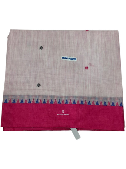 Kanjivaram Half White Pure Cotton Saree With Pink Border